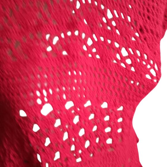 Medium Women's Crochet Top Handmade 1OF1 Vintage 1970's Red Floral Embellishment - Picture 8 of 8